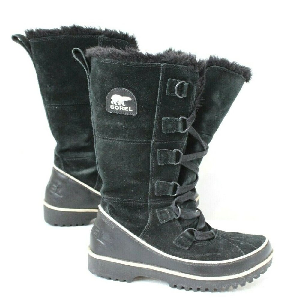 Sorel Women's Size 6 Tivoli High II Black Winter Suede Boot Faux Fur NL2093-010
